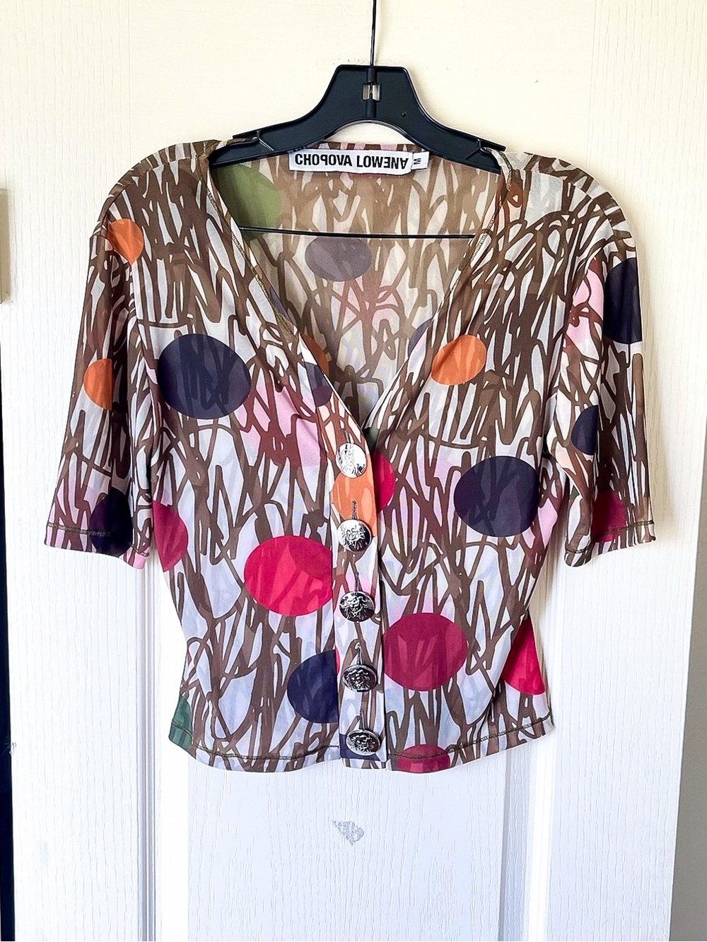 Chopova Lowena Scribble Dot Mesh Button Top Multicolor Medium‎ EUC